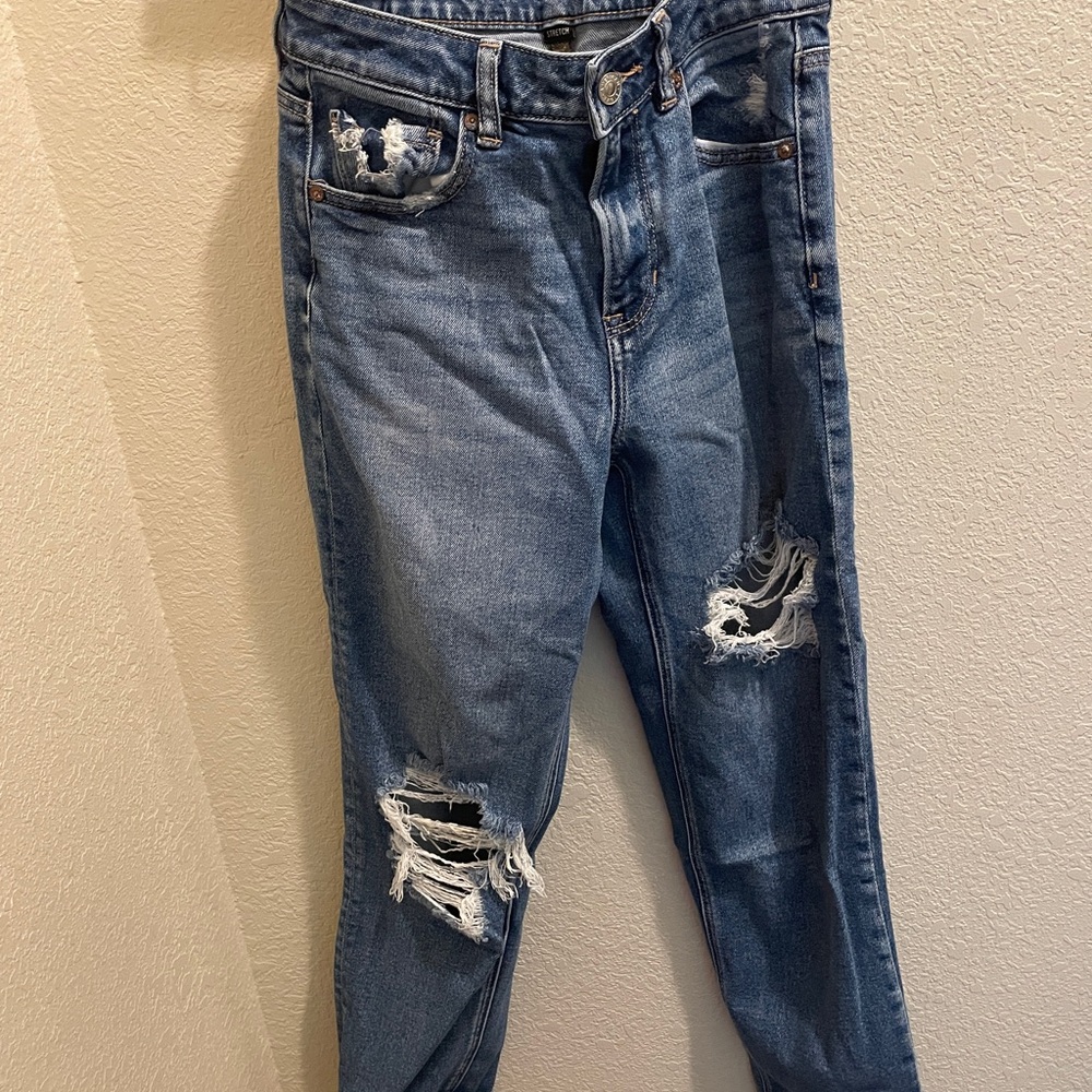 American Eagle Outfitters Distressed Boyfriend Jeans - Medium Blue